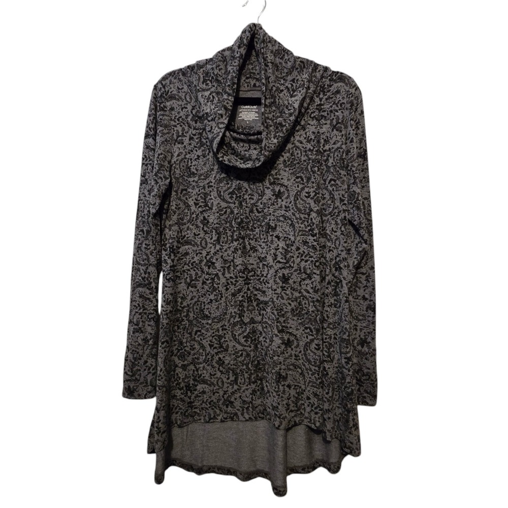 Cuddl Duds Womens Cowl Neck Tunic Top‎ LG Animal Print Hi-Lo Stretchy Soft Swing